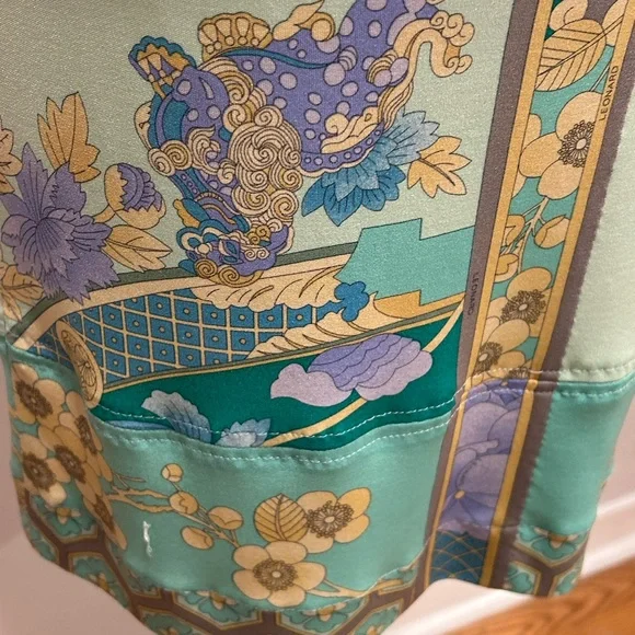 Vintage Leonard Paris Light Green Floral Sleeveless Dress Sz S - Picture 9 of 10